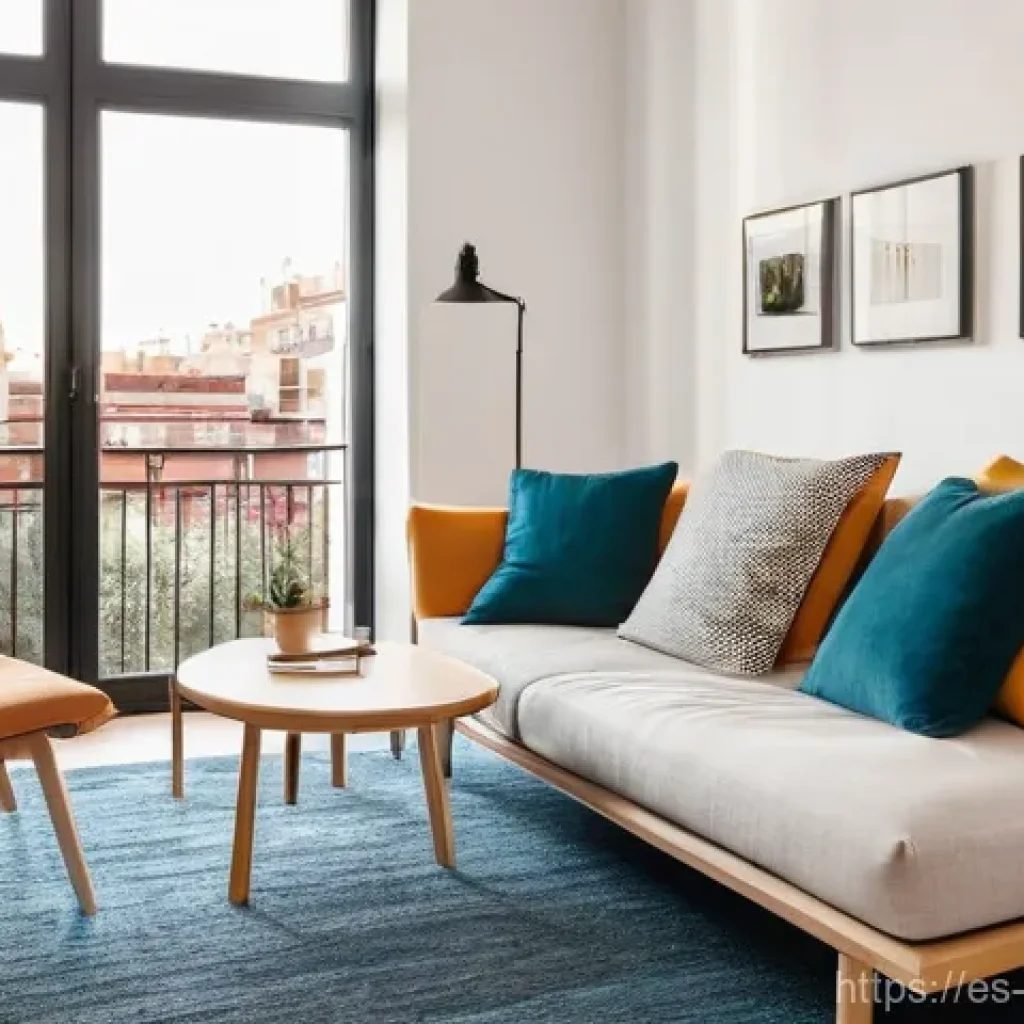 공간 절약을 위한 유용한 팁 모음 - A bright and cozy living room in a small, modern Madrid apartment. The focal point is a stylish, com...