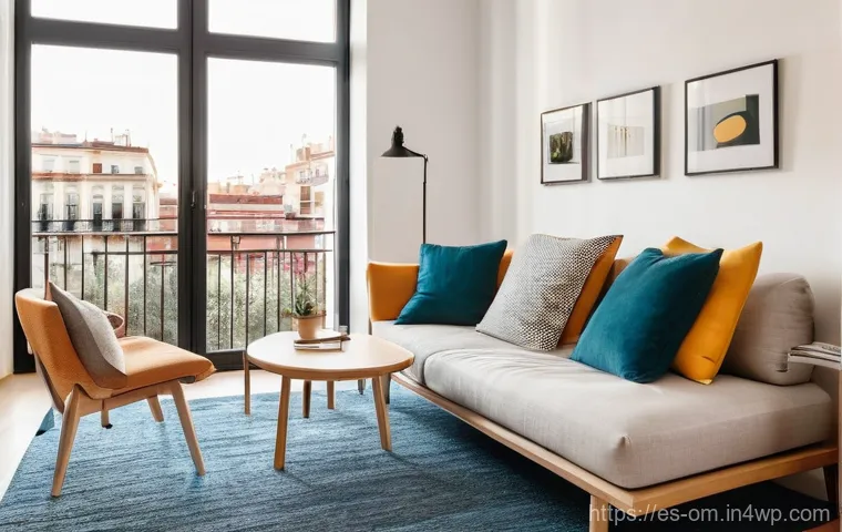 공간 절약을 위한 유용한 팁 모음 - A bright and cozy living room in a small, modern Madrid apartment. The focal point is a stylish, com...
