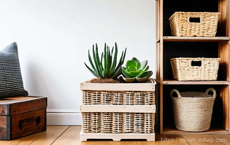 비교적 저렴한 수납 솔루션 찾기 - **Prompt:** A cozy and well-organized living room, bathed in warm, natural sunlight. In one corner, ...
